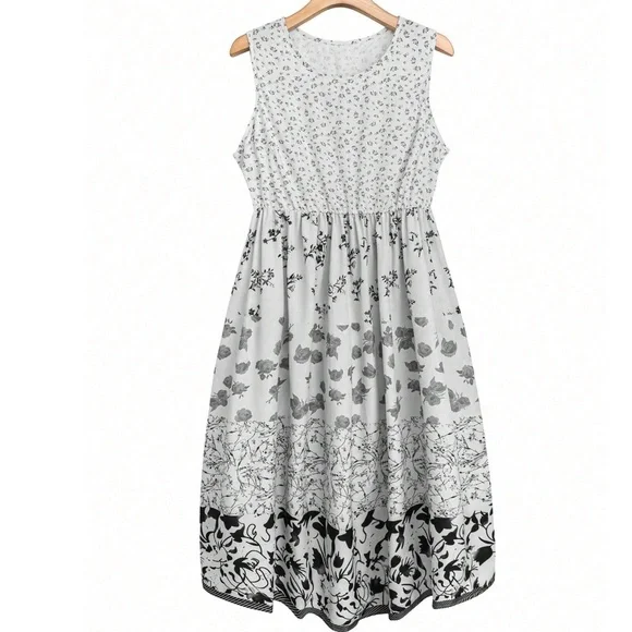 Plus Floral Print Tank summer Cottagecore Dress - Picture 5 of 8